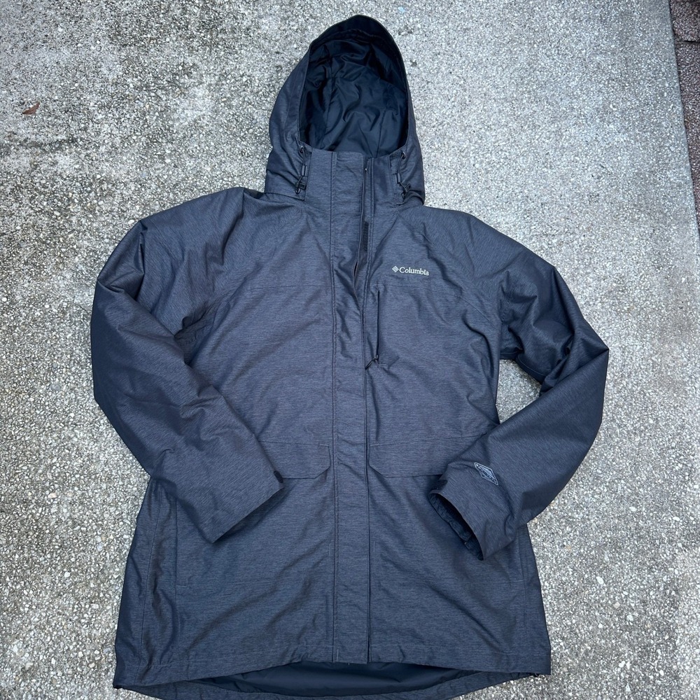 Columbia Omni-Tech Waterproof Hooded Jacket Gray Fleece Lined Parka Coat